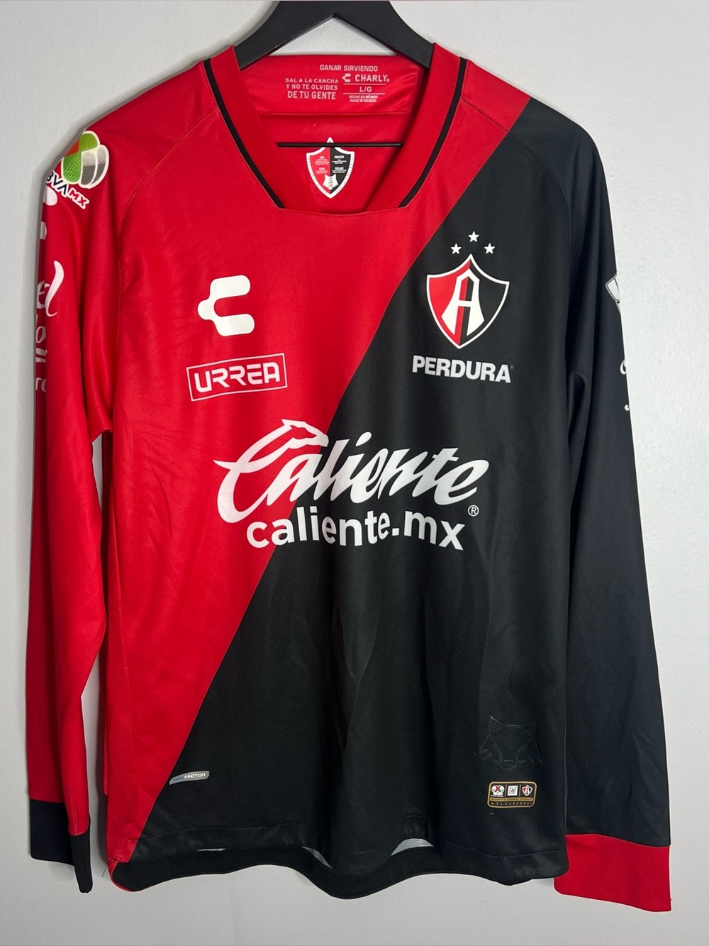 Atlas FC Jersey Mens Large Red Black Charly 23-24 Futbol Mexico Liga MX
